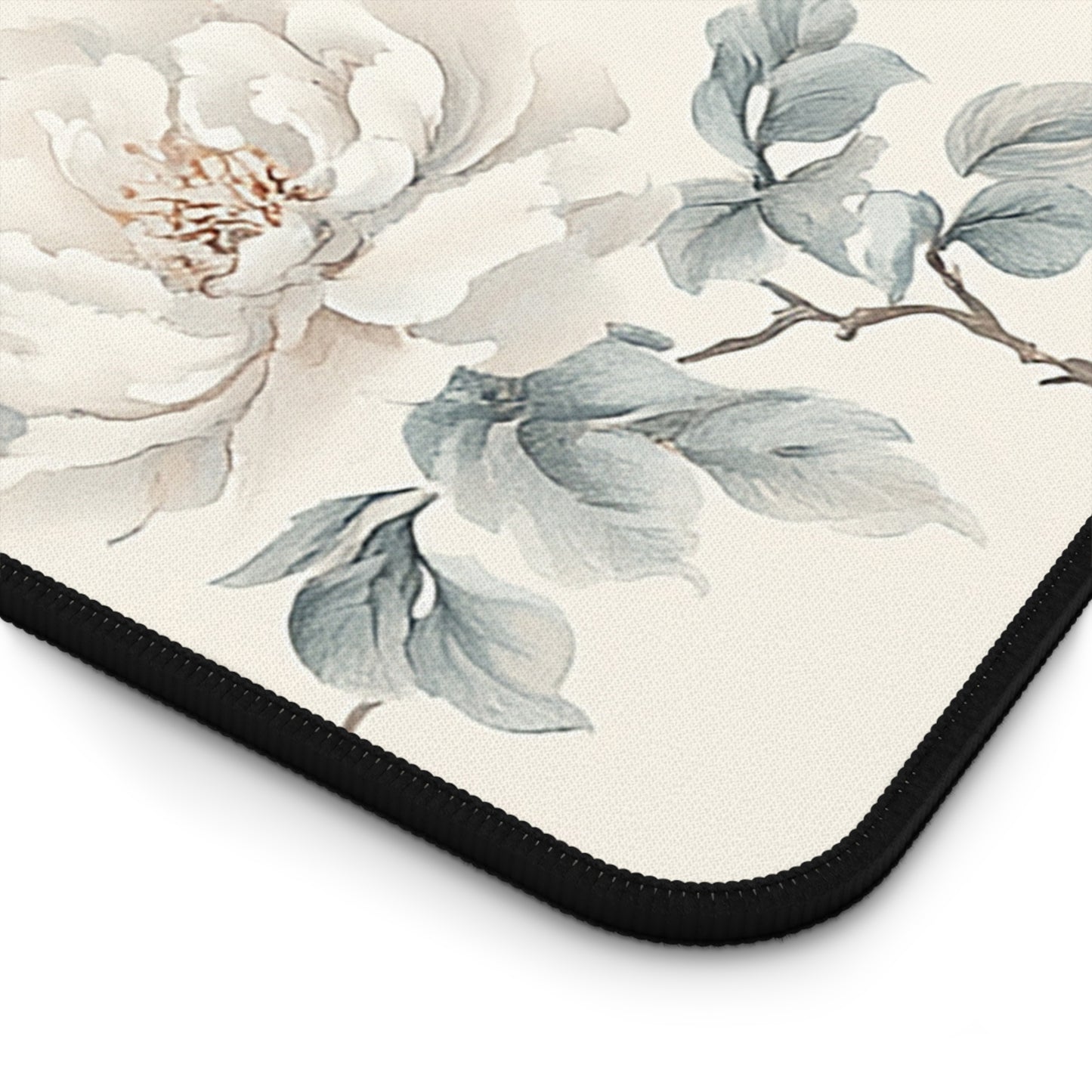 Close-up corner detail of Magnolia Mist floral print — Nicki Glam delicate design texture.