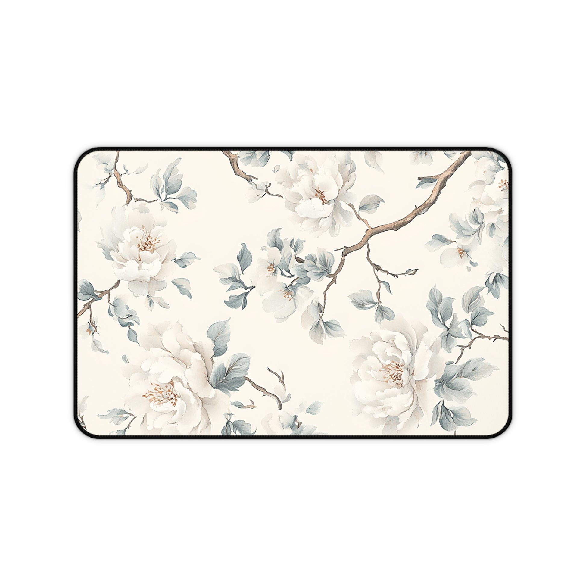 Magnolia Mist floral makeup mat — Nicki Glam non-slip vanity surface protector in magnolia bloom design.