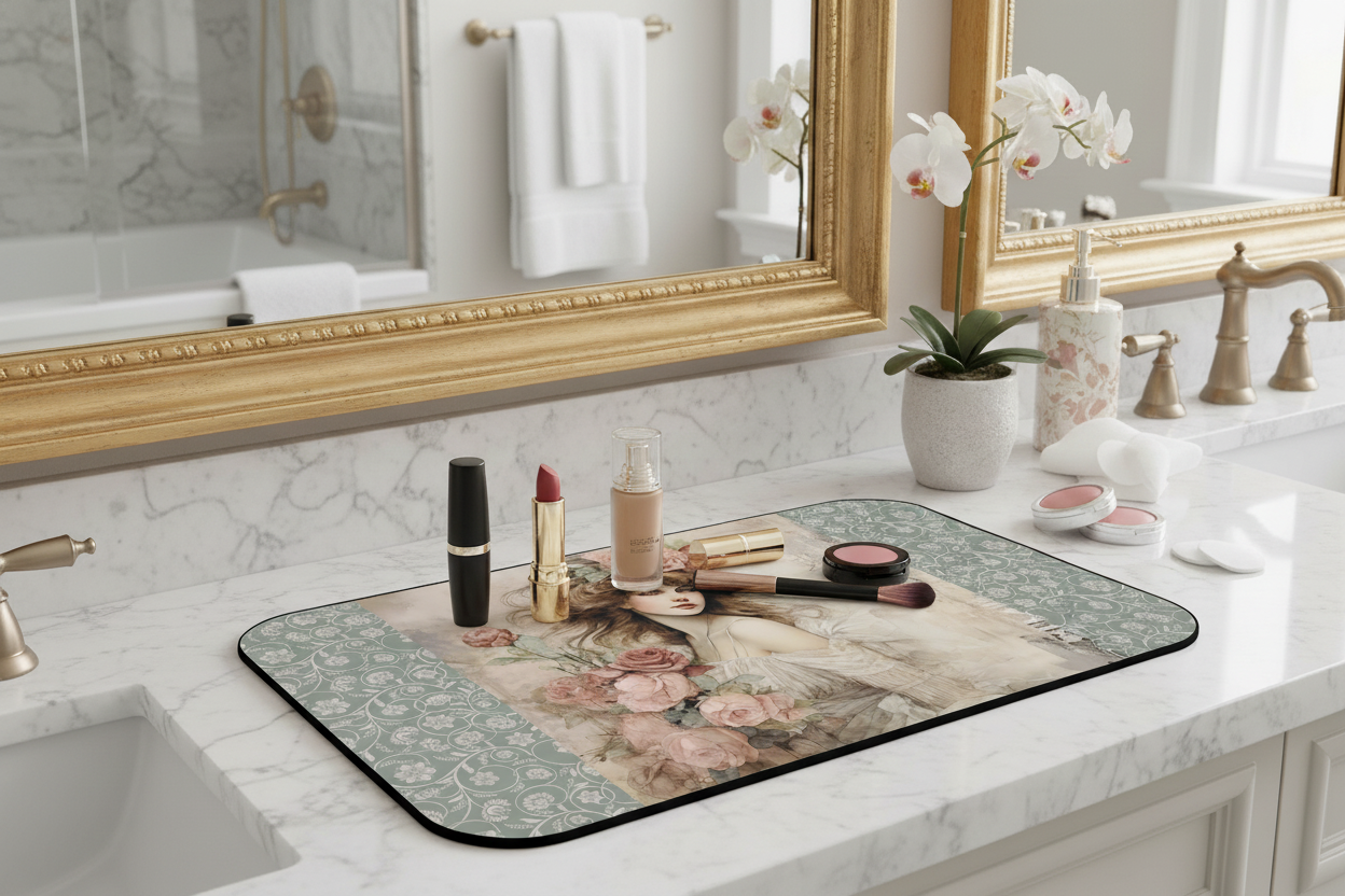 Angled countertop shot of The Art of Grace makeup mat — Nicki Glam