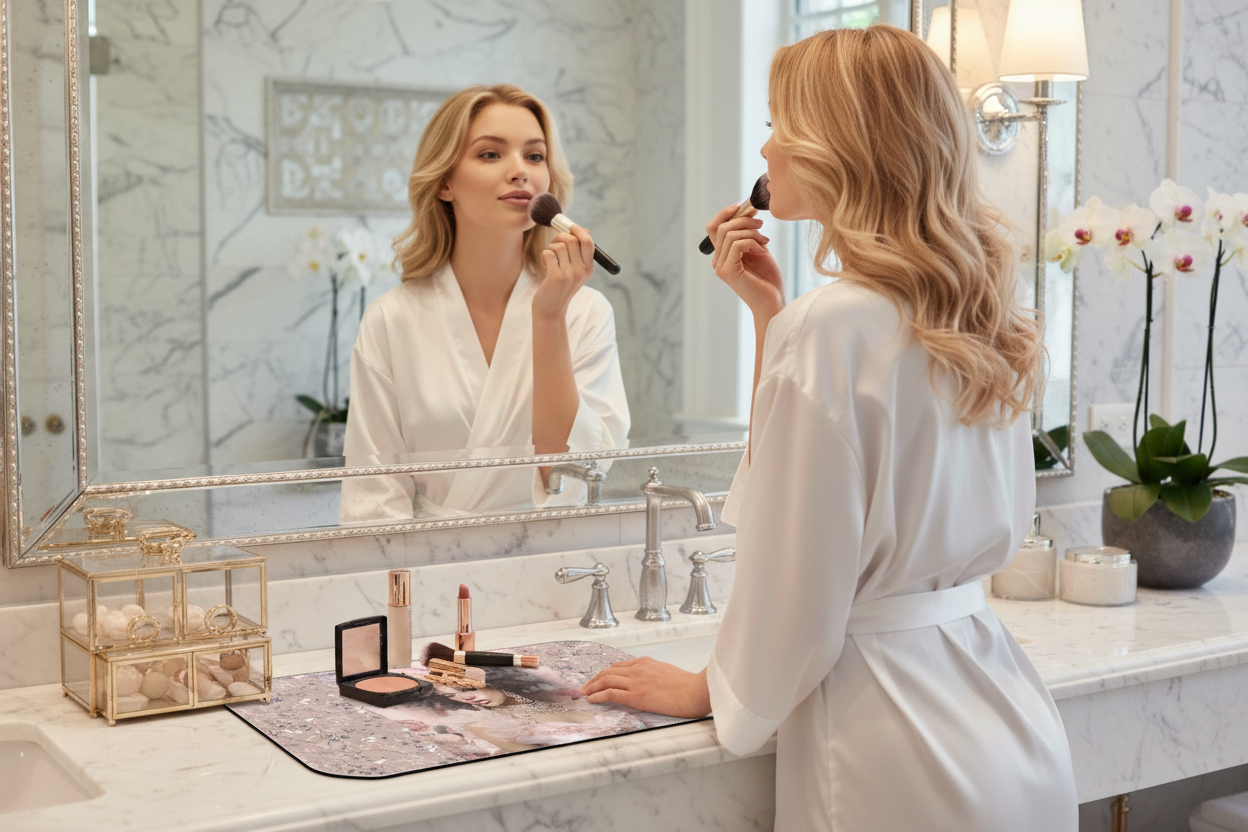 Woman getting ready with Petals and Petticoats mat visible — Nicki Glam